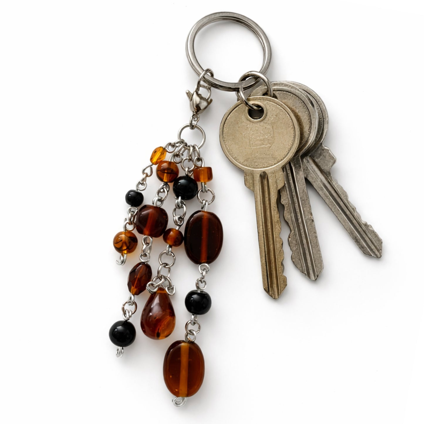 Amber Brown & Black Beaded Charm - Keychain Bag Charm Zipper Pull
