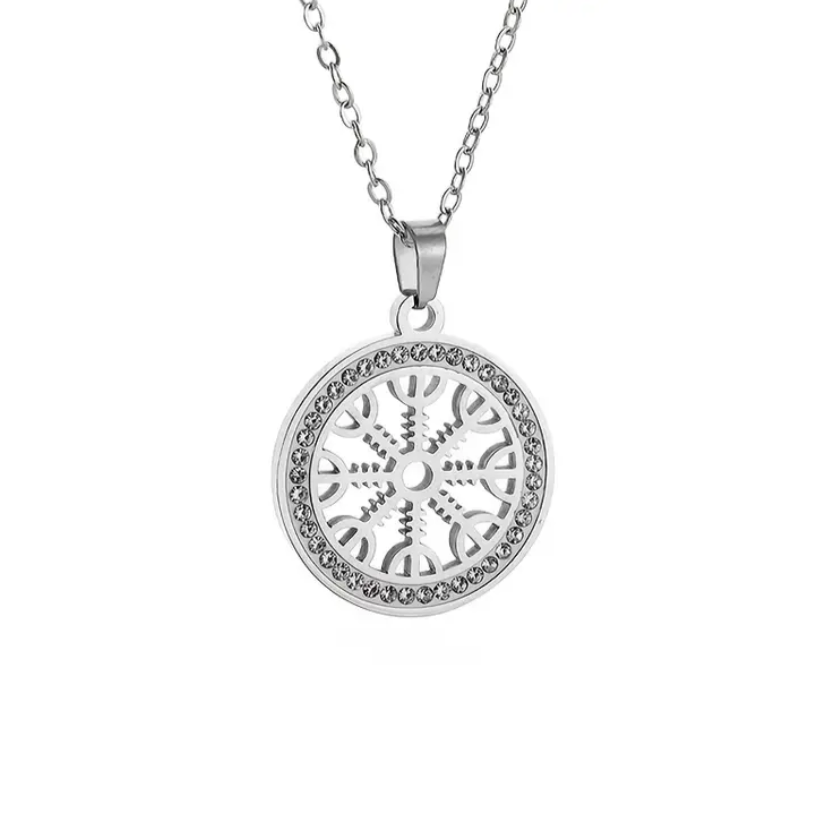 Stainless Steel Nordic Compass Pendant Necklace – Vegvisir Charm 20” Chain