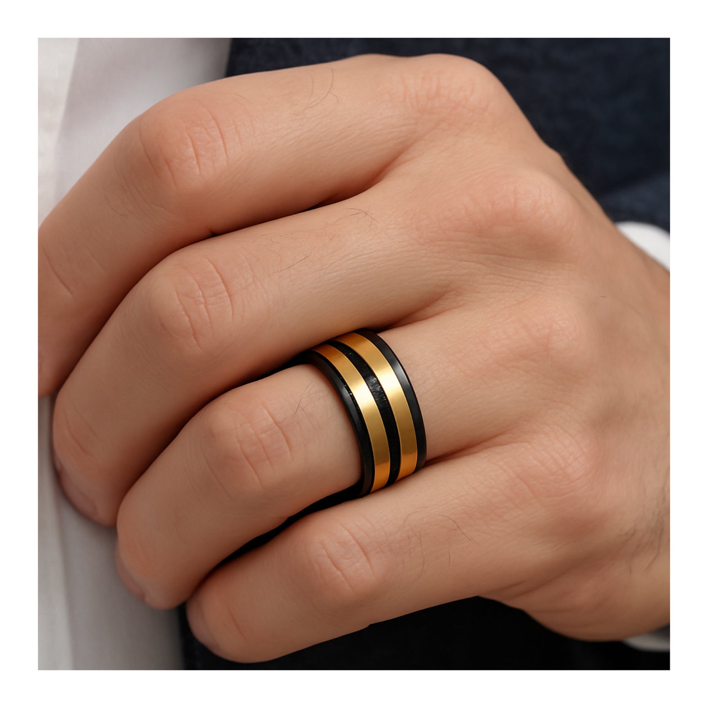 Men’s Stainless Steel Spinner Ring – Black and Gold Fidget Band