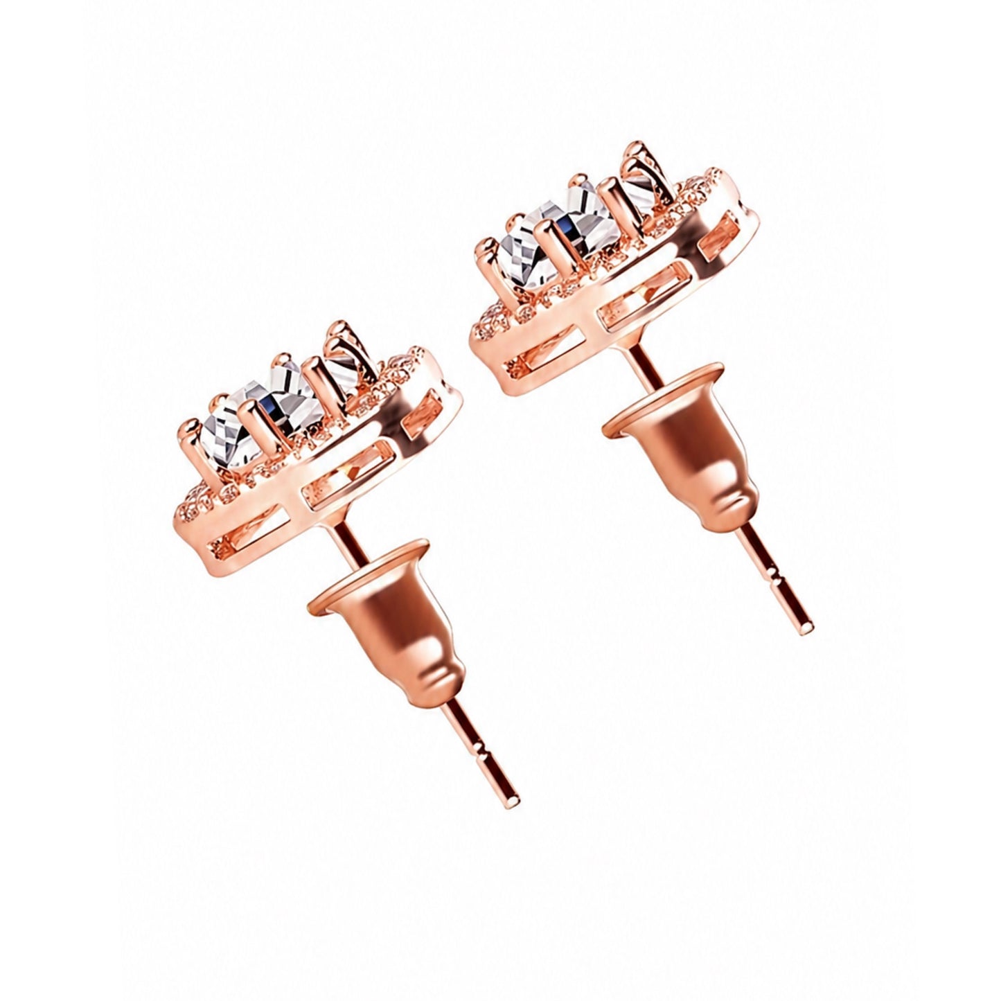 Rose Gold CZ Halo Square Stud Earrings