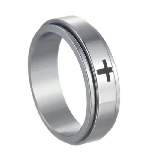 Stainless Steel Tiny Cross Anxiety Fidget Spinner Ring