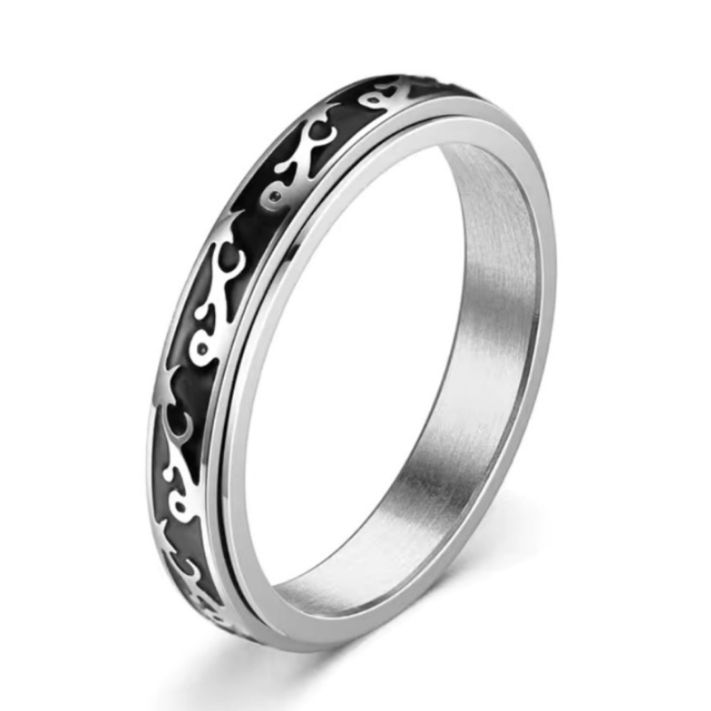 Tribal Spinner Ring Stainless Steel Slim Fidget Ring
