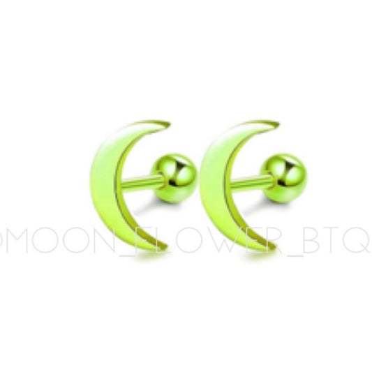 Green Moon Barbell Earrings