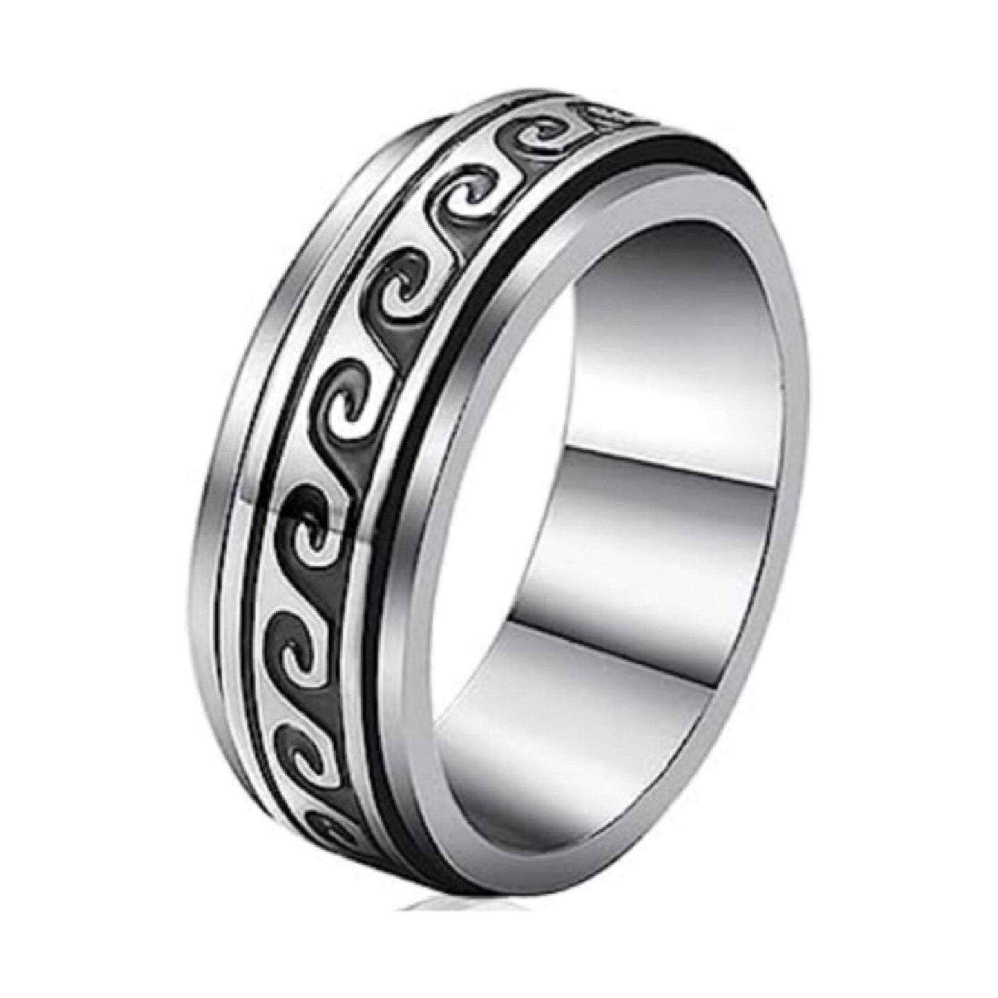Tribal Waves Stainless Steel Anxiety Fidget Spinner Ring