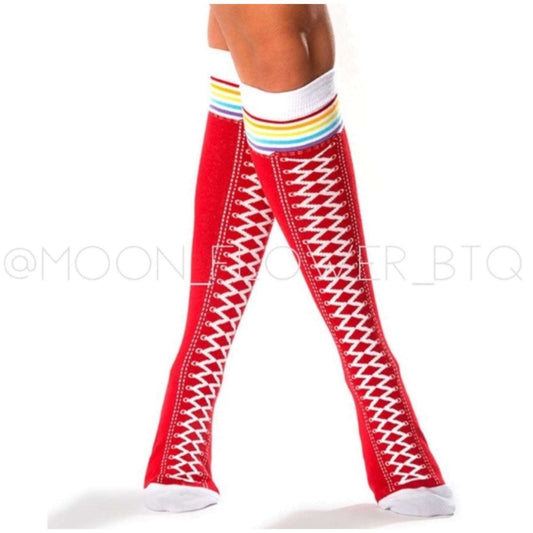 Red Lace Up Knee High Socks