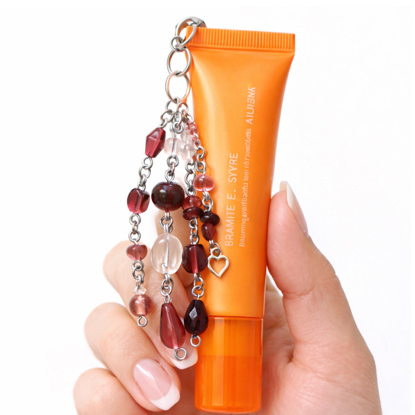 Purple Beaded Heart Charm Keychain – Bag Charm, Zipper Pull, Lip Balm Charm