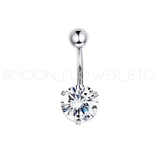Silver CZ Belly Button Navel Ring