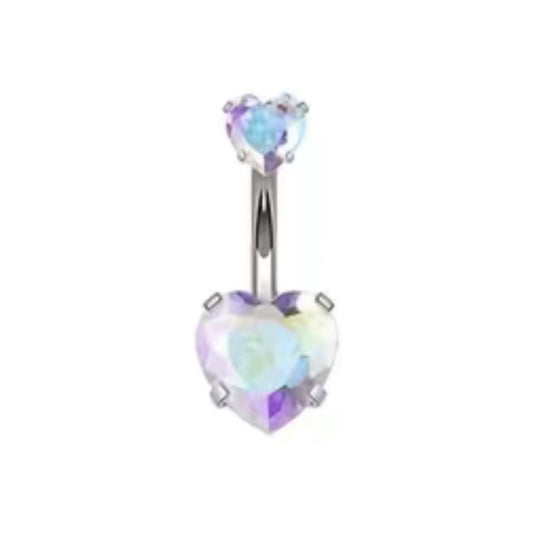 Double Heart Iridescent CZ Navel Belly Button Ring