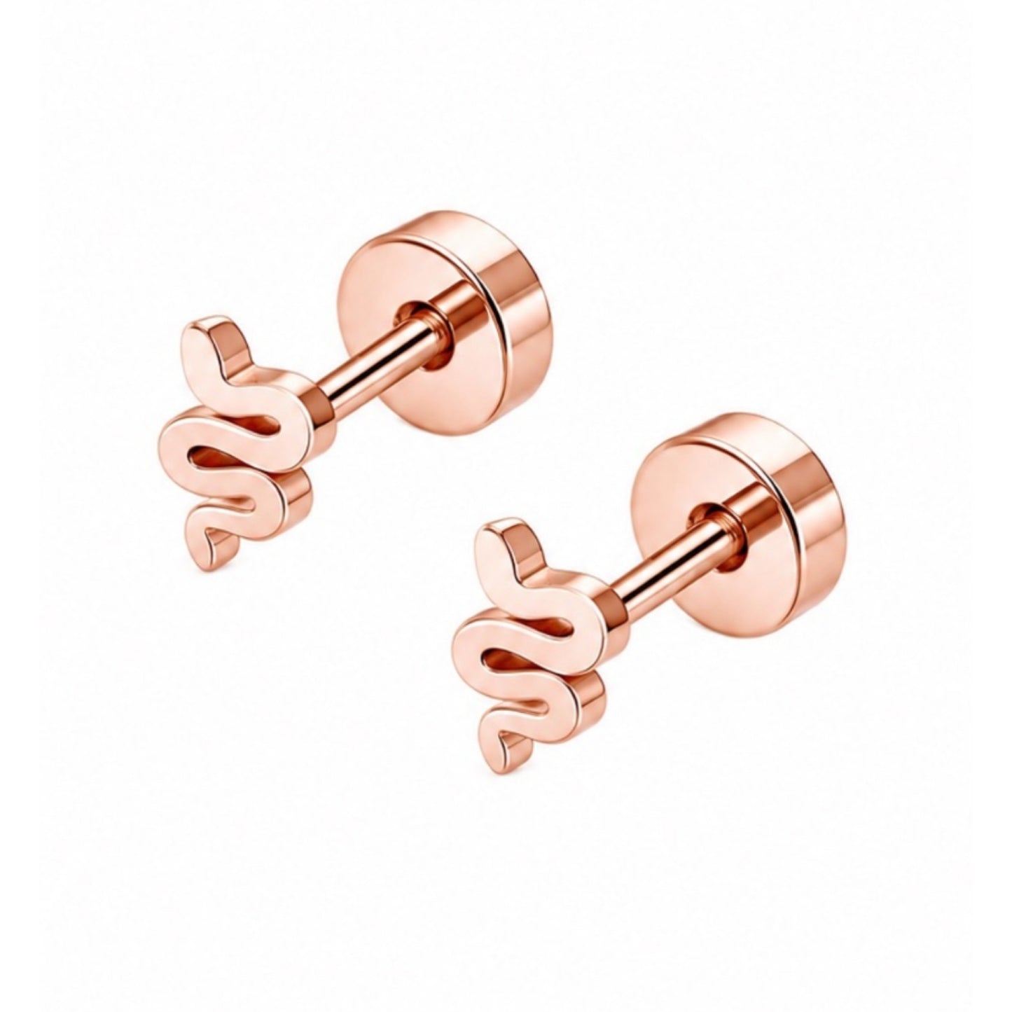 Rose Gold Snake Flat Back Stud Earrings