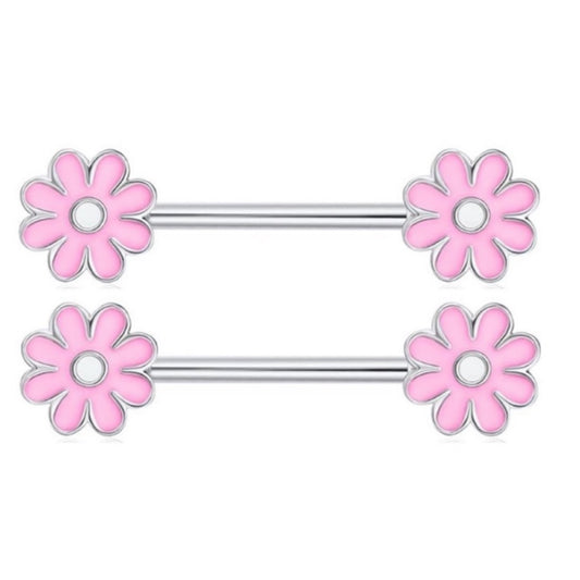 Pink Daisy Flower Nipple Rings
