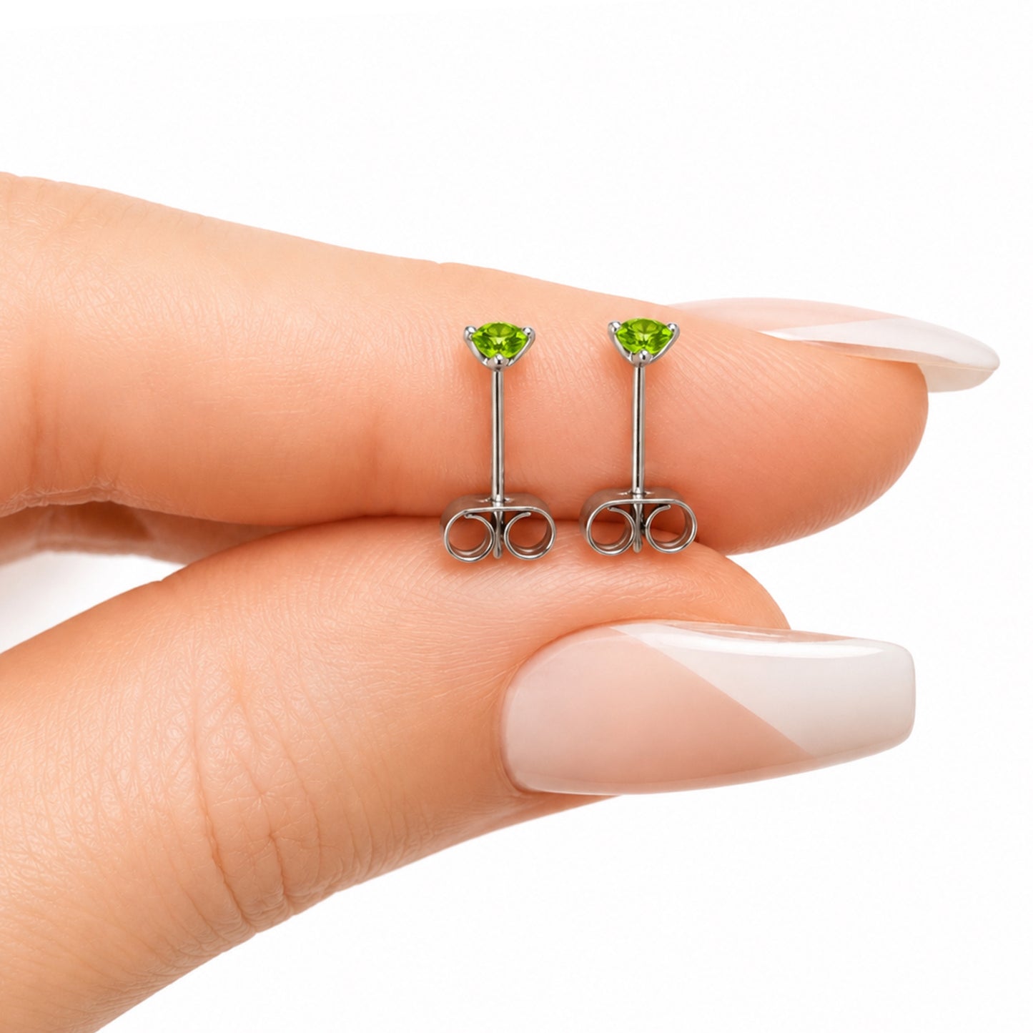 Peridot Green CZ Stainless Steel Stud Earrings