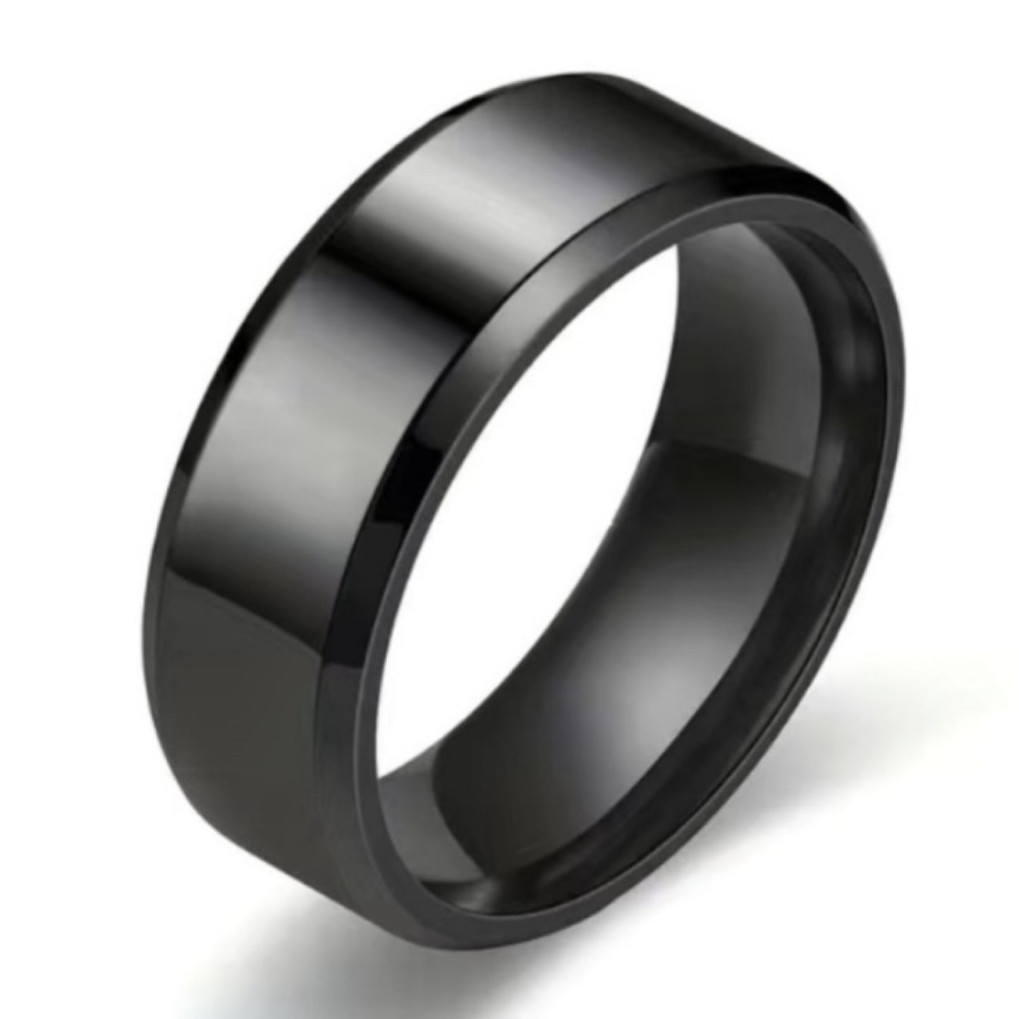 Men’s Black Tungsten Wedding Band 8mm Brushed Beveled Edge Comfort Fit Ring
