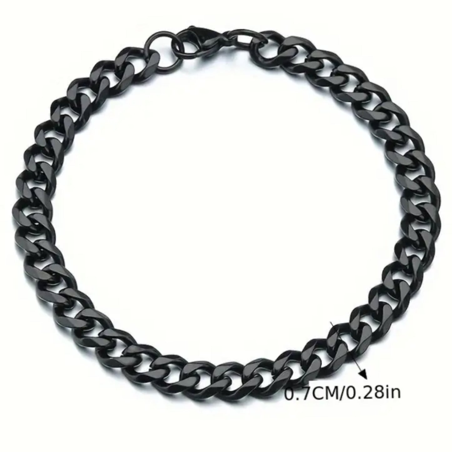 Black Titanium Steel Cuban Link Chain Bracelet – 8.66” Curb Chain