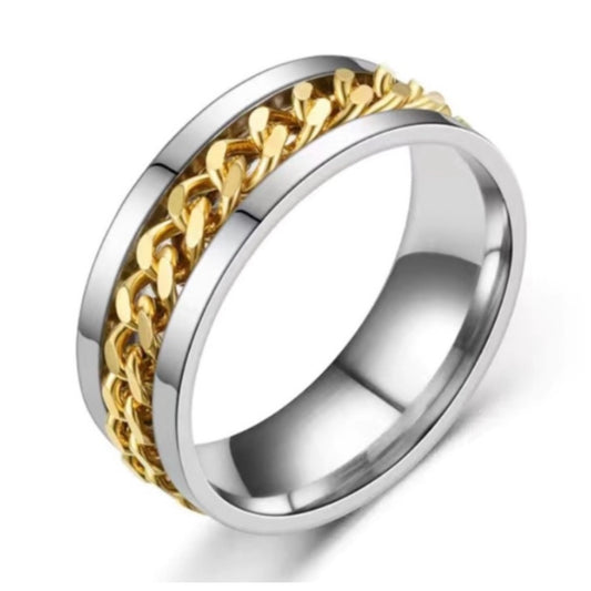 Silver Gold Chain Anxiety Fidget Spinner Ring