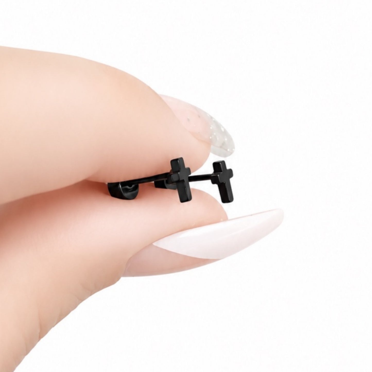 Tiny Black Cross Flat Back Stud Earrings