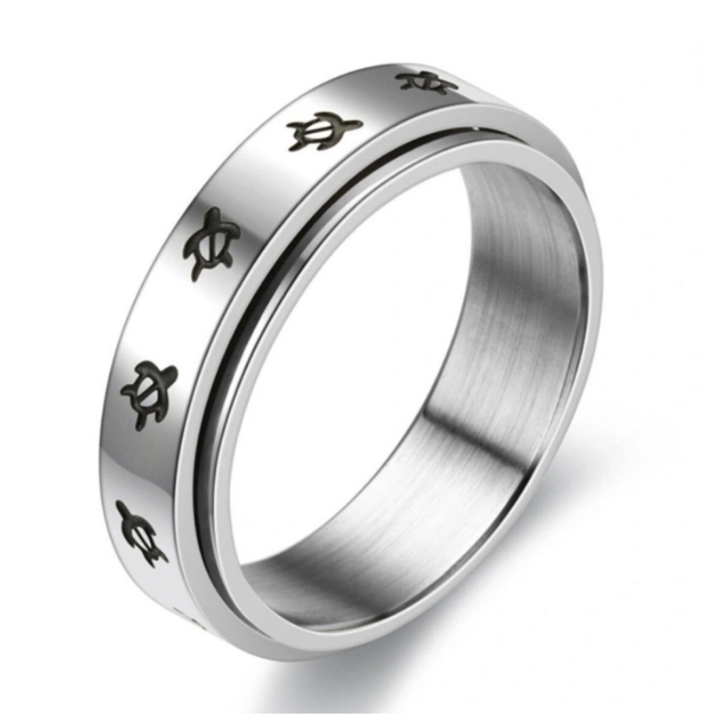 Turtle Spinner Ring – Stainless Steel Anxiety Fidget Band, Sea Turtle Design