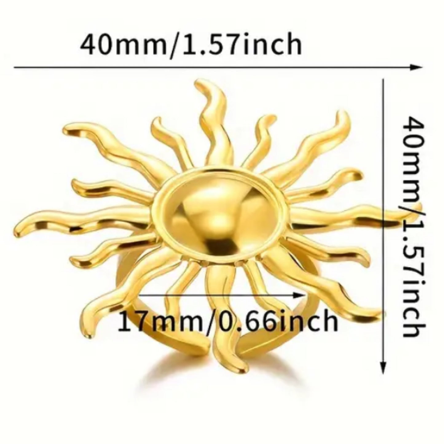 Bold Gold Sun Statement Ring – Adjustable Sunburst Jewelry for Women