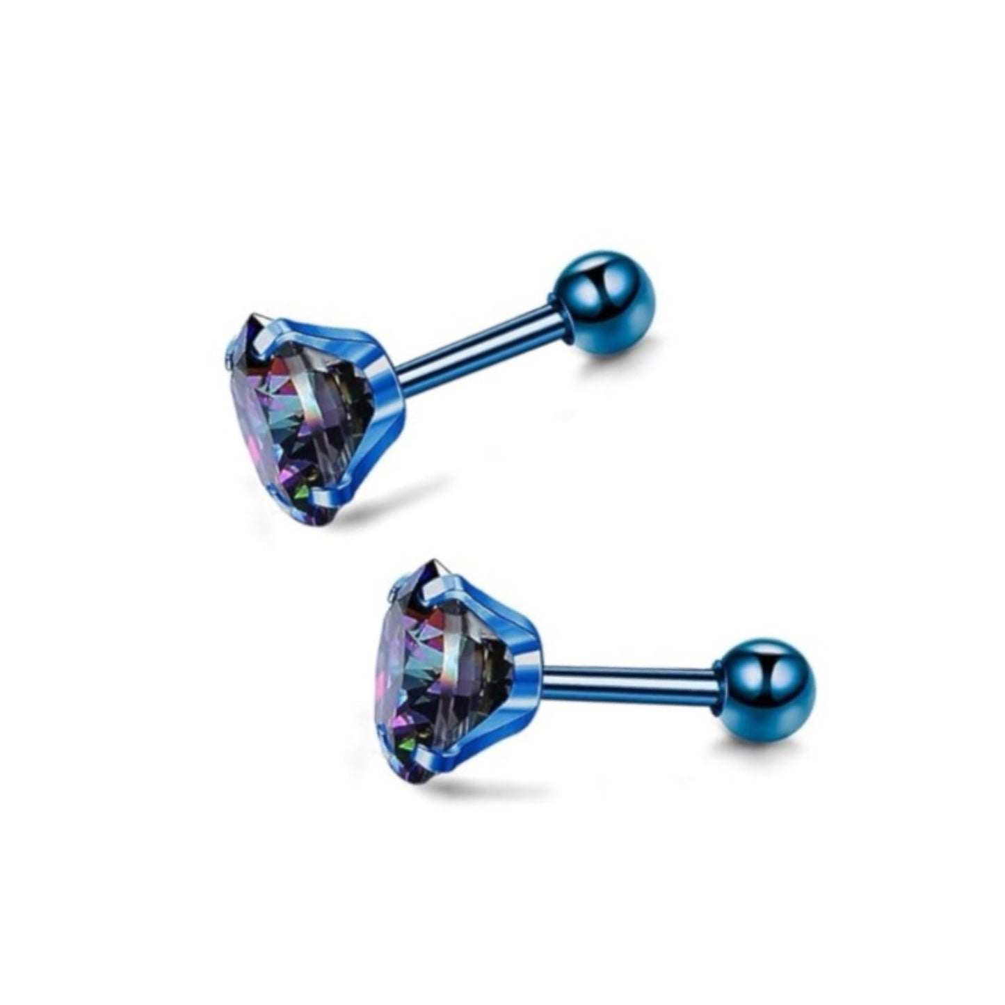 Blue Iridescent CZ Barbell Earrings – 20G 6mm