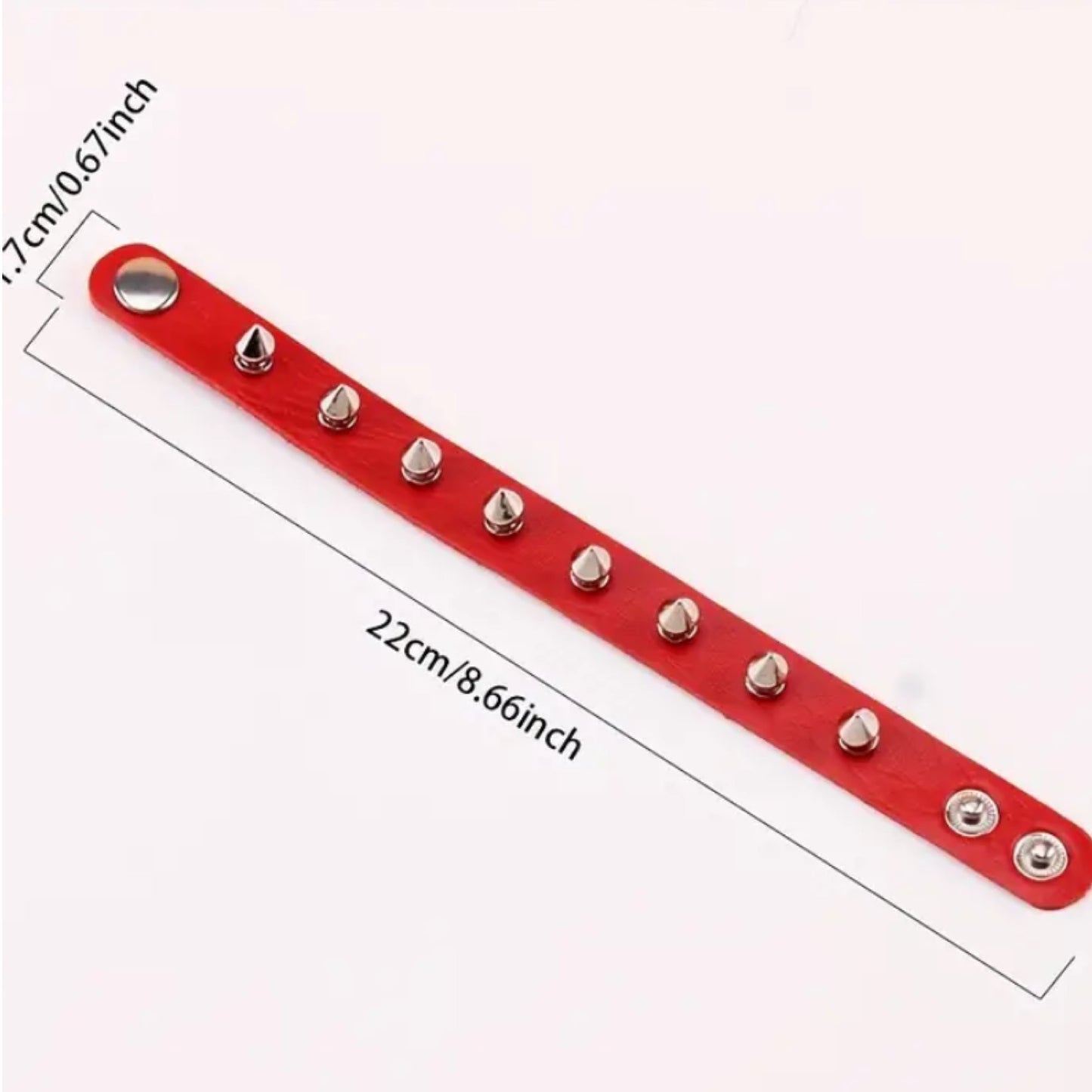 Red Spiked Studded Leather Bracelet Punk Goth Rock Adjustable Cuff