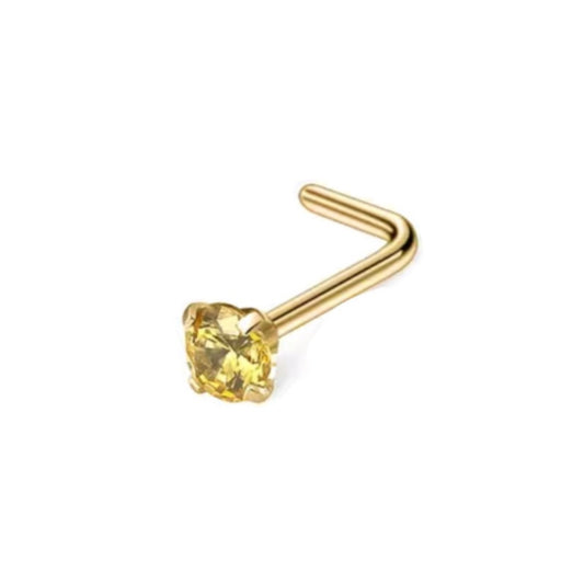 Gold CZ L Shaped Nose Ring