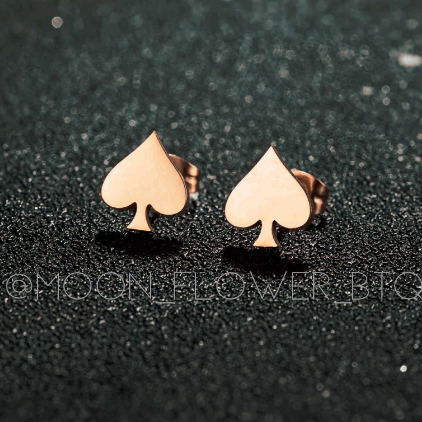Tiny Rose Gold Poker Spade Stud Earrings