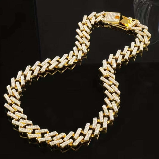 Iced Out Bling Gold Cuban Chain Hip Hop Style Necklace