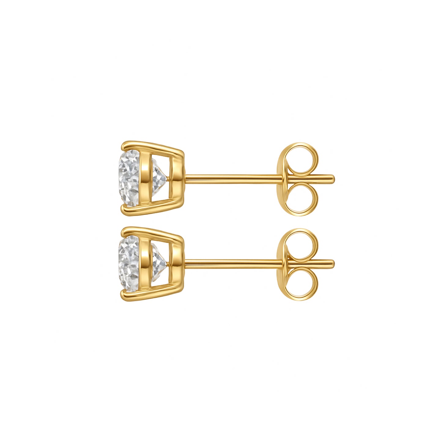 14K Gold Plated Stud Earrings with 5mm Clear Cubic Zirconia