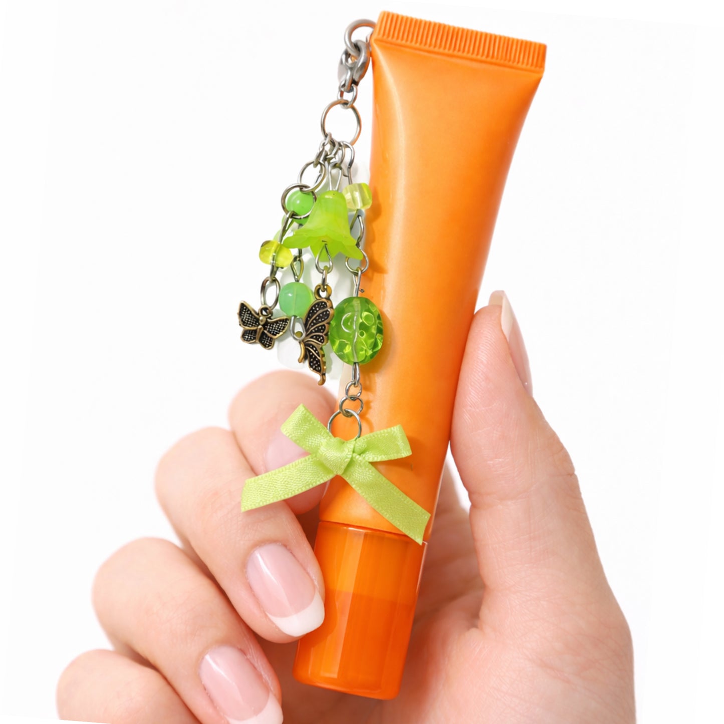 Green Butterfly Flower Charm | Bag Charm Zipper Pull Lip Balm Charm