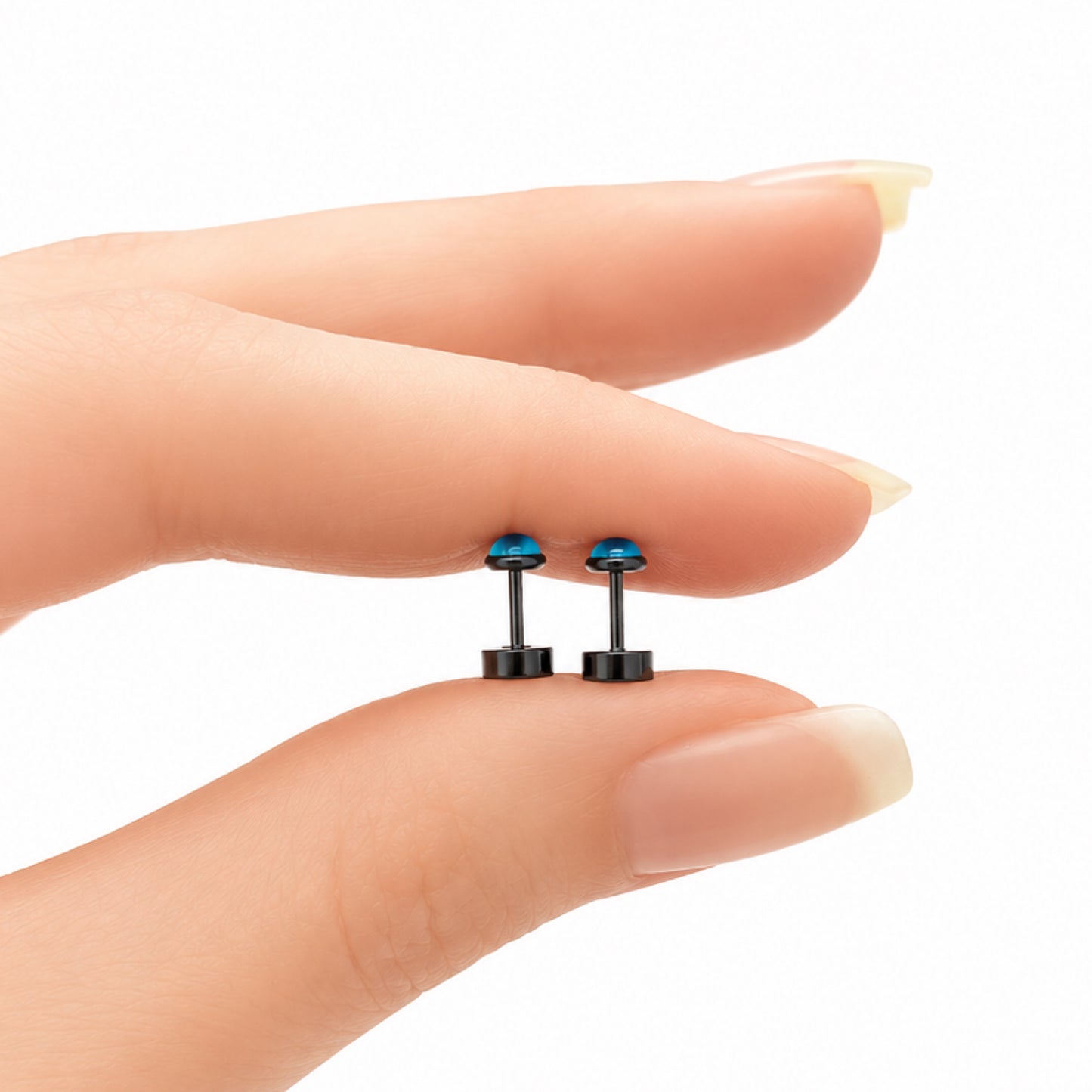 Black Turquoise Flat Back Stud Earrings