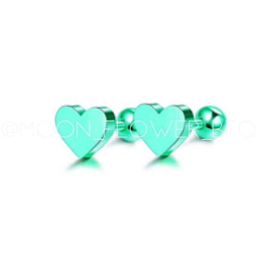 Aqua Heart Barbell Earrings