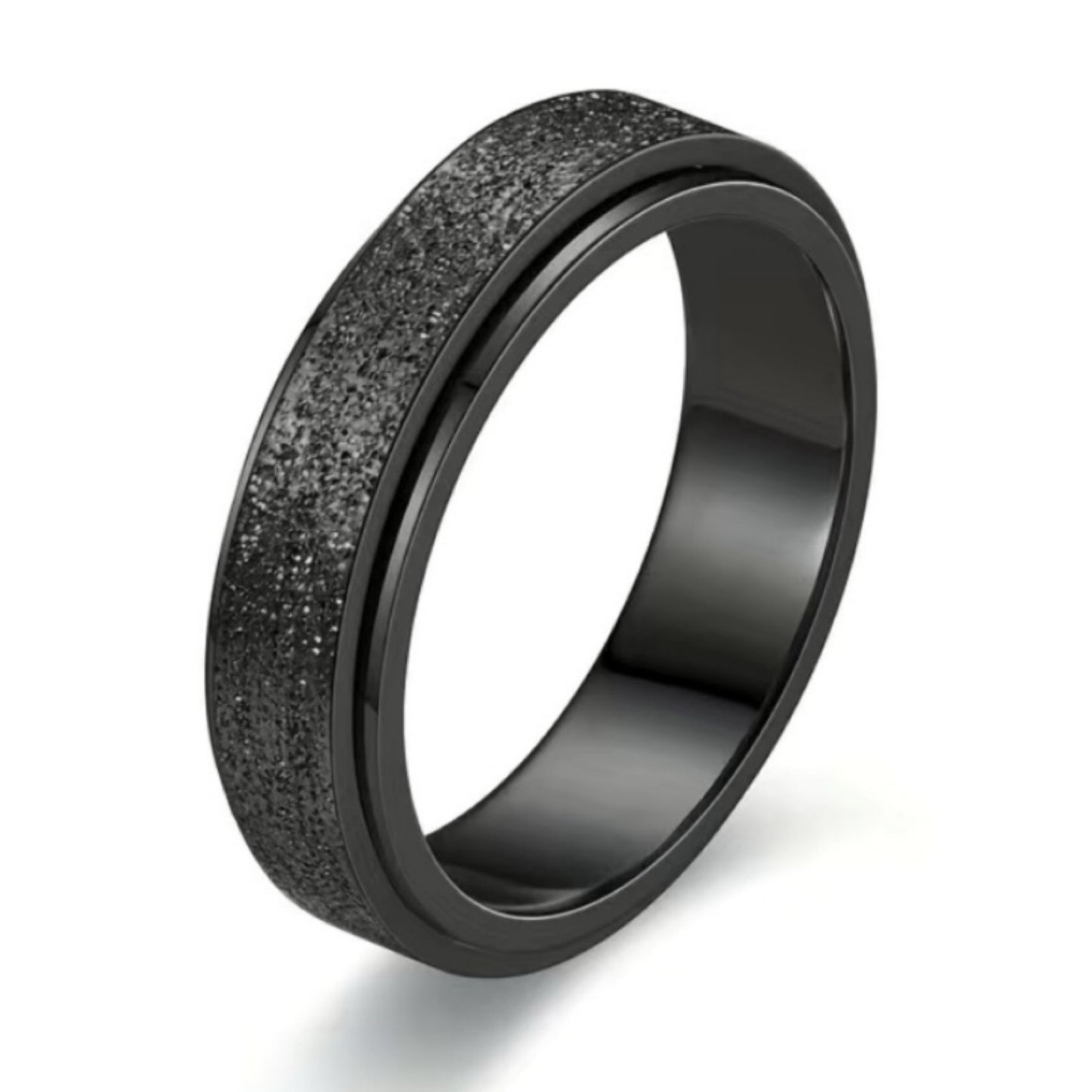 Black Textured Spinner Ring – Stainless Steel Rotating Band