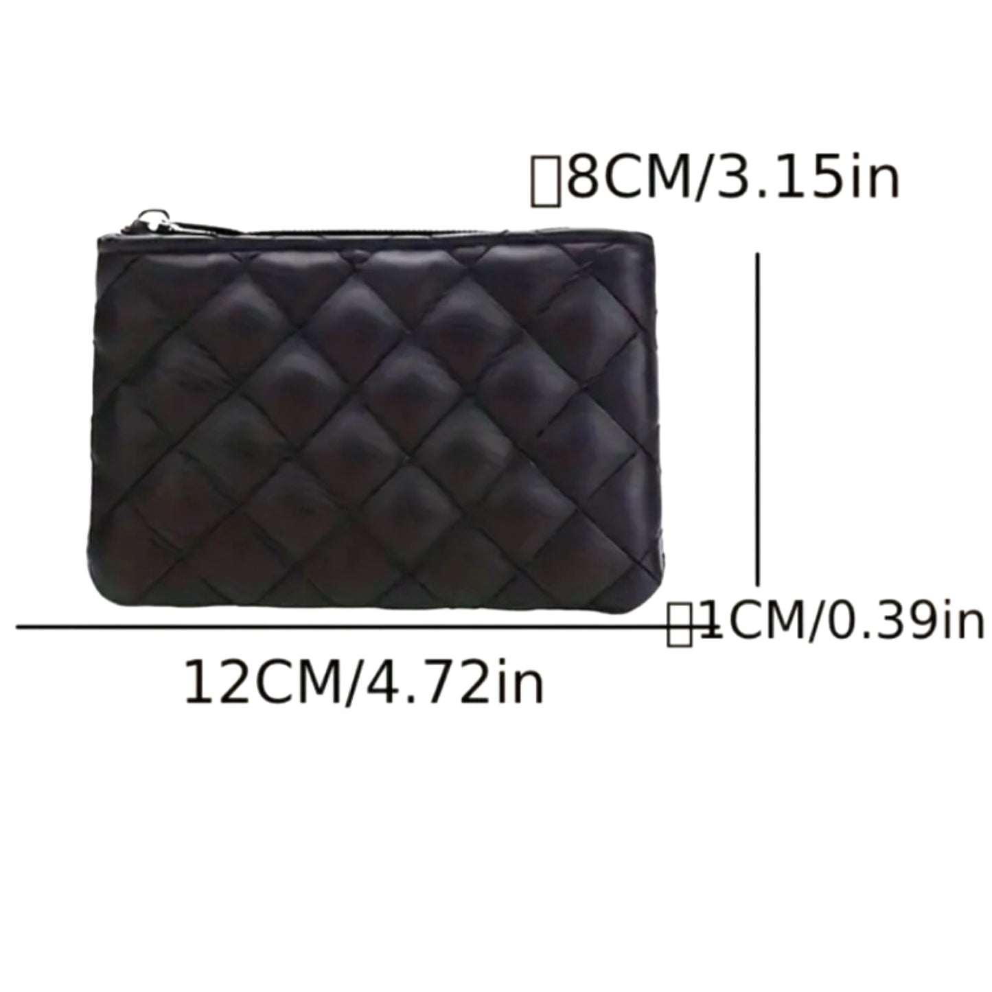 Black Quilted Mini Zip Coin Pouch Card Holder