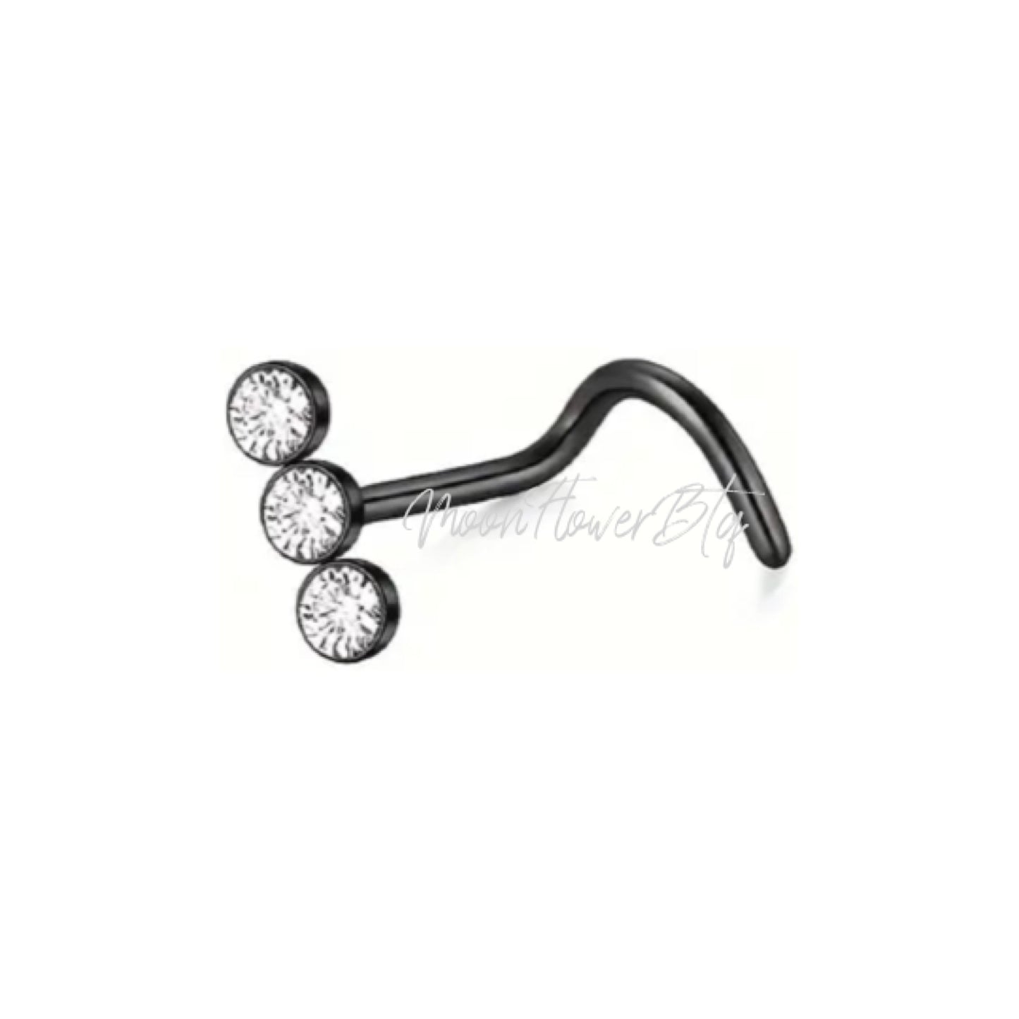 Black Triple CZ Screw Nose Ring
