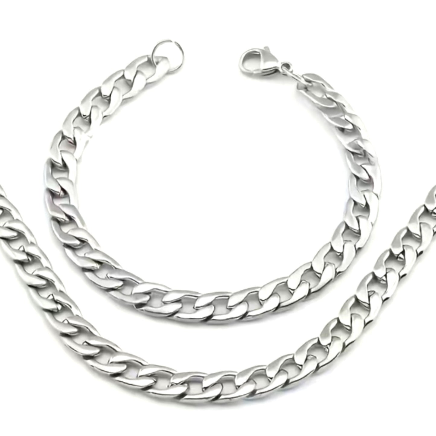 8mm Cuban Link Chain Necklace & Bracelet Set – 20” Necklace + 8” Bracelet Stainless Steel