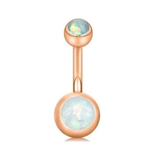 Rose Gold Opal Navel Belly Button Ring