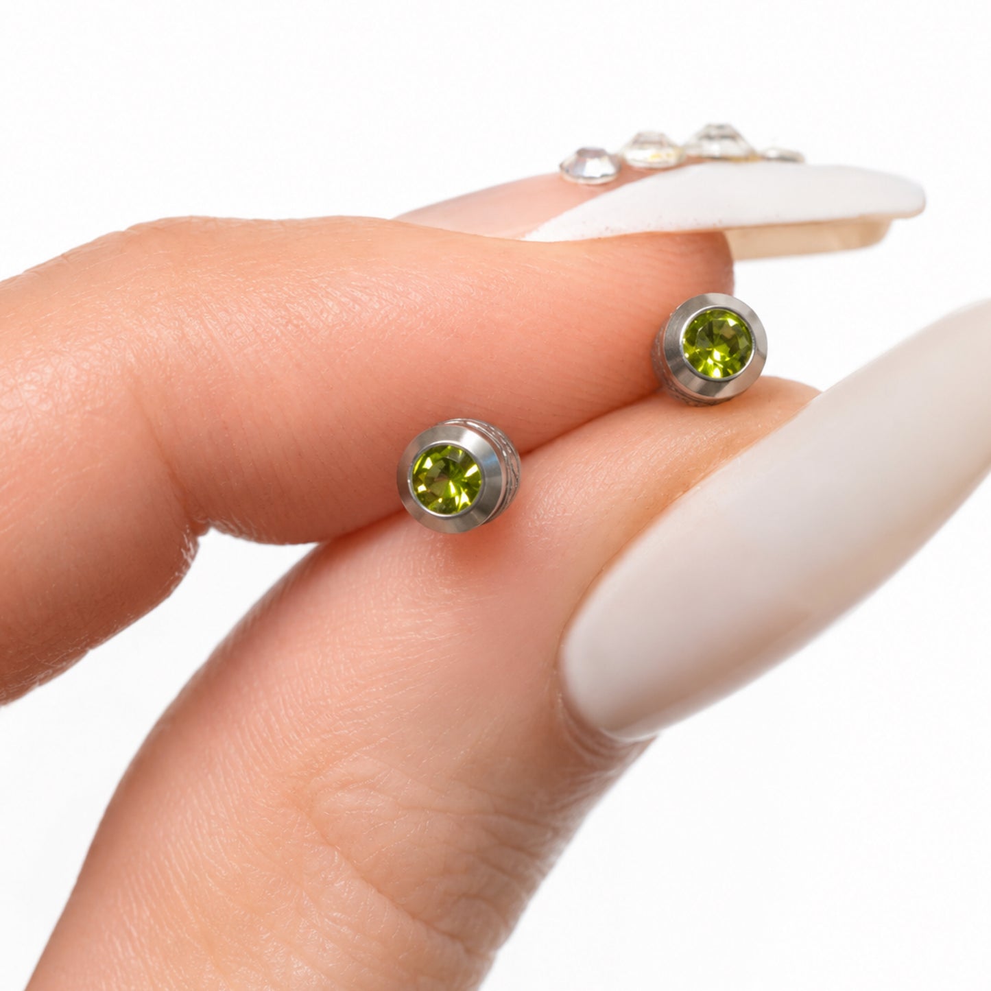 Olive Green CZ Double Ended Screw Back Stud Earrings