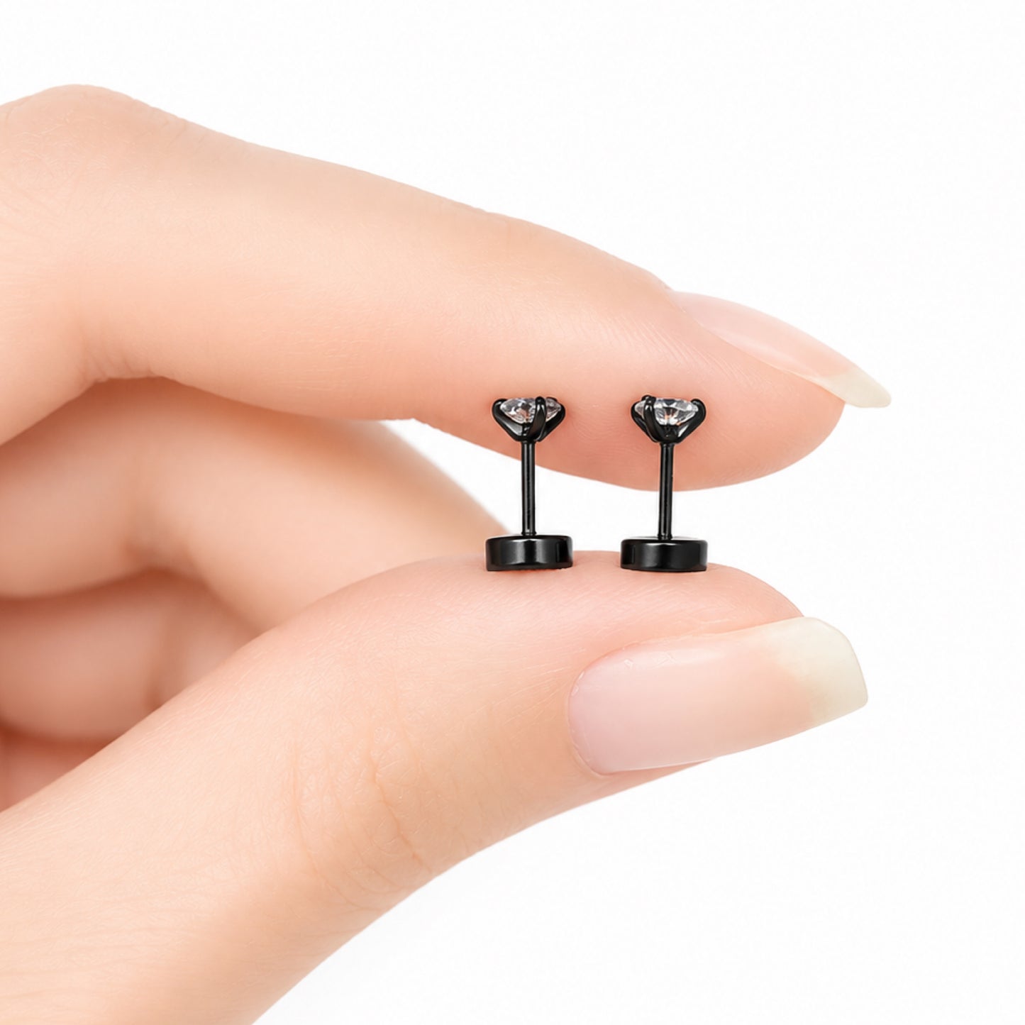 Black Stainless Steel CZ Flat Back Stud Earrings