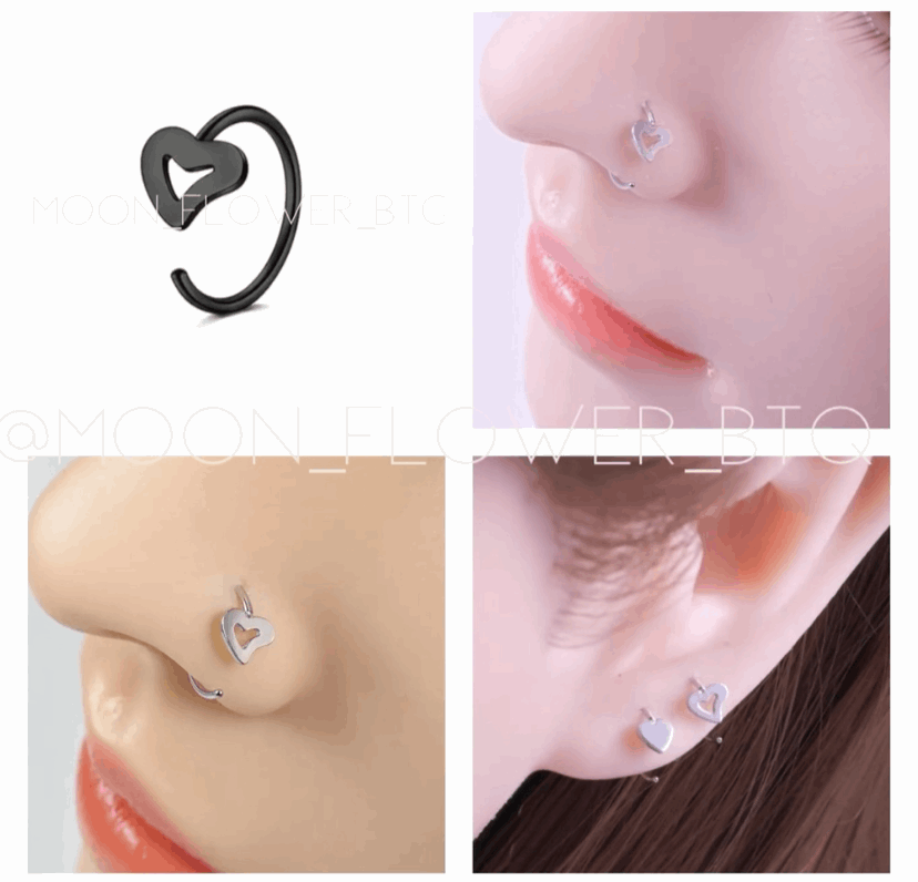 Tiny Black Heart Cutout Hoop Nose Ring