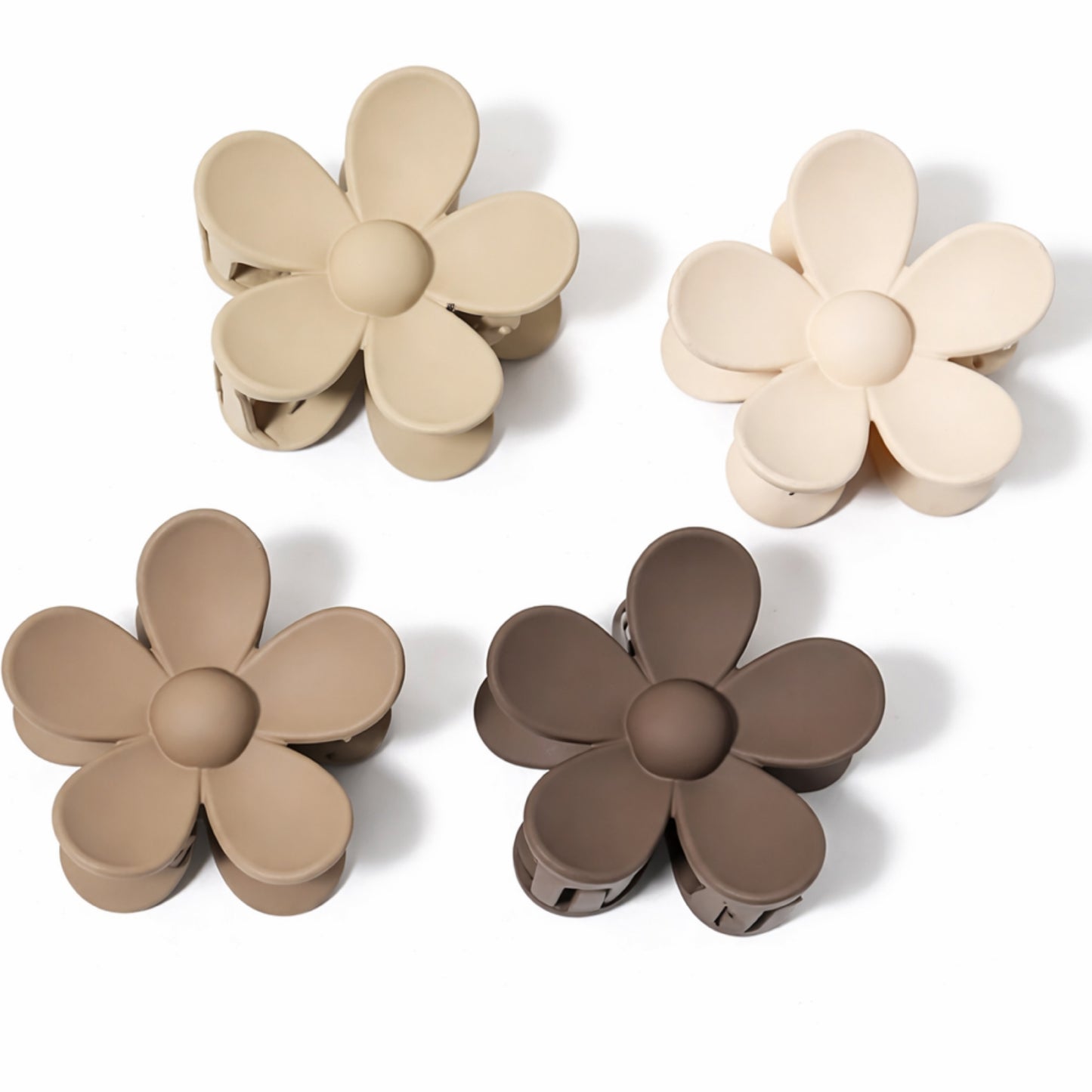 4 Pc Set Matte Daisy Flower Hair Claw Clips – Neutral Tones