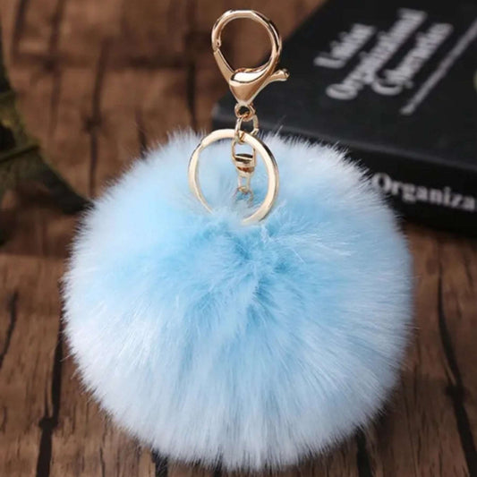 Baby Blue Soft Faux Fur Pom Pom Keychain Bag Charm