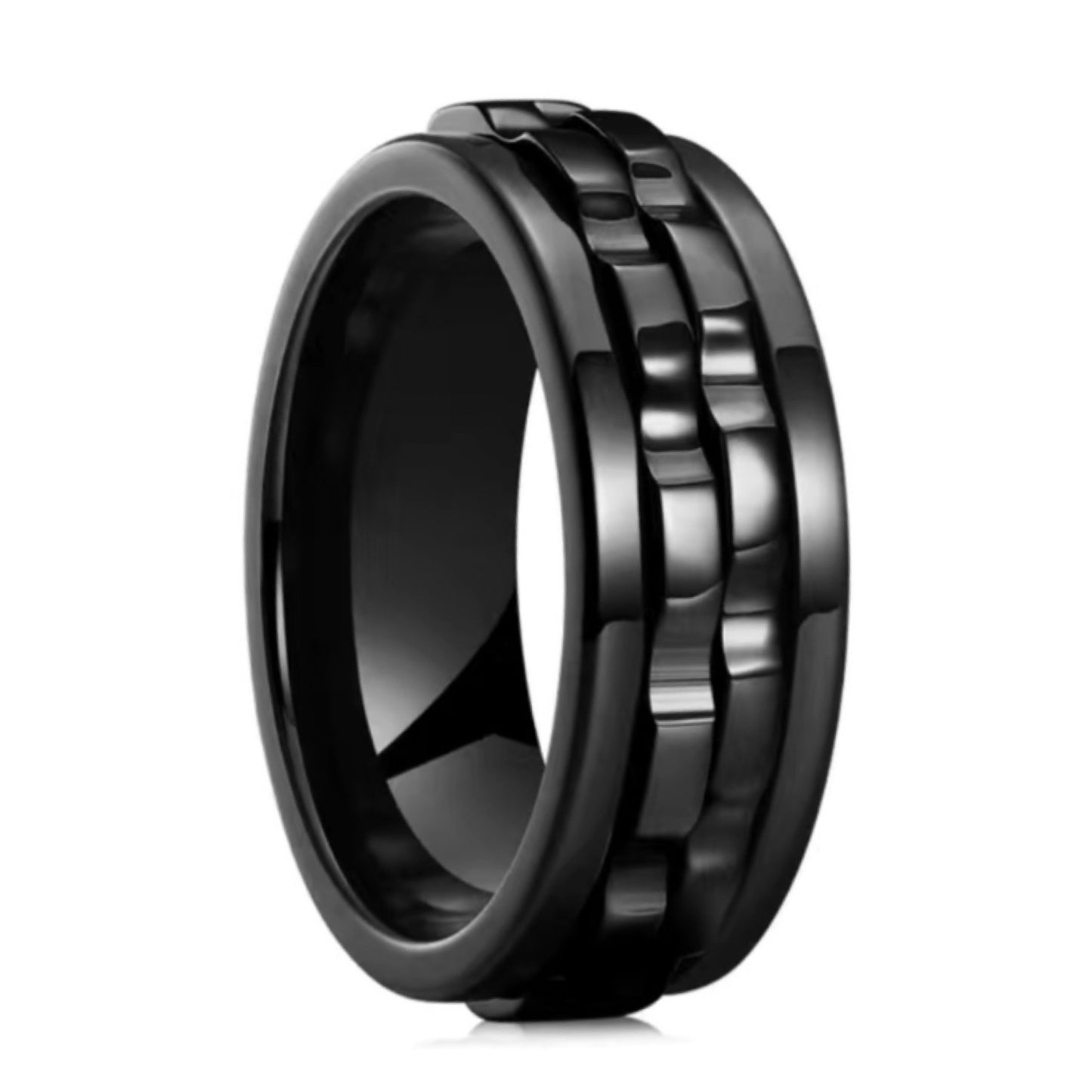 Black Stainless Steel Gear Spinner Ring Fidget Band