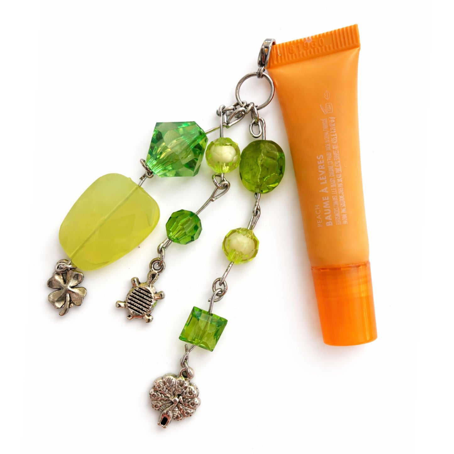 Green Beaded Turtle, Shamrock & Peacock Charm - Keychain Bag Charm Zipper Pull