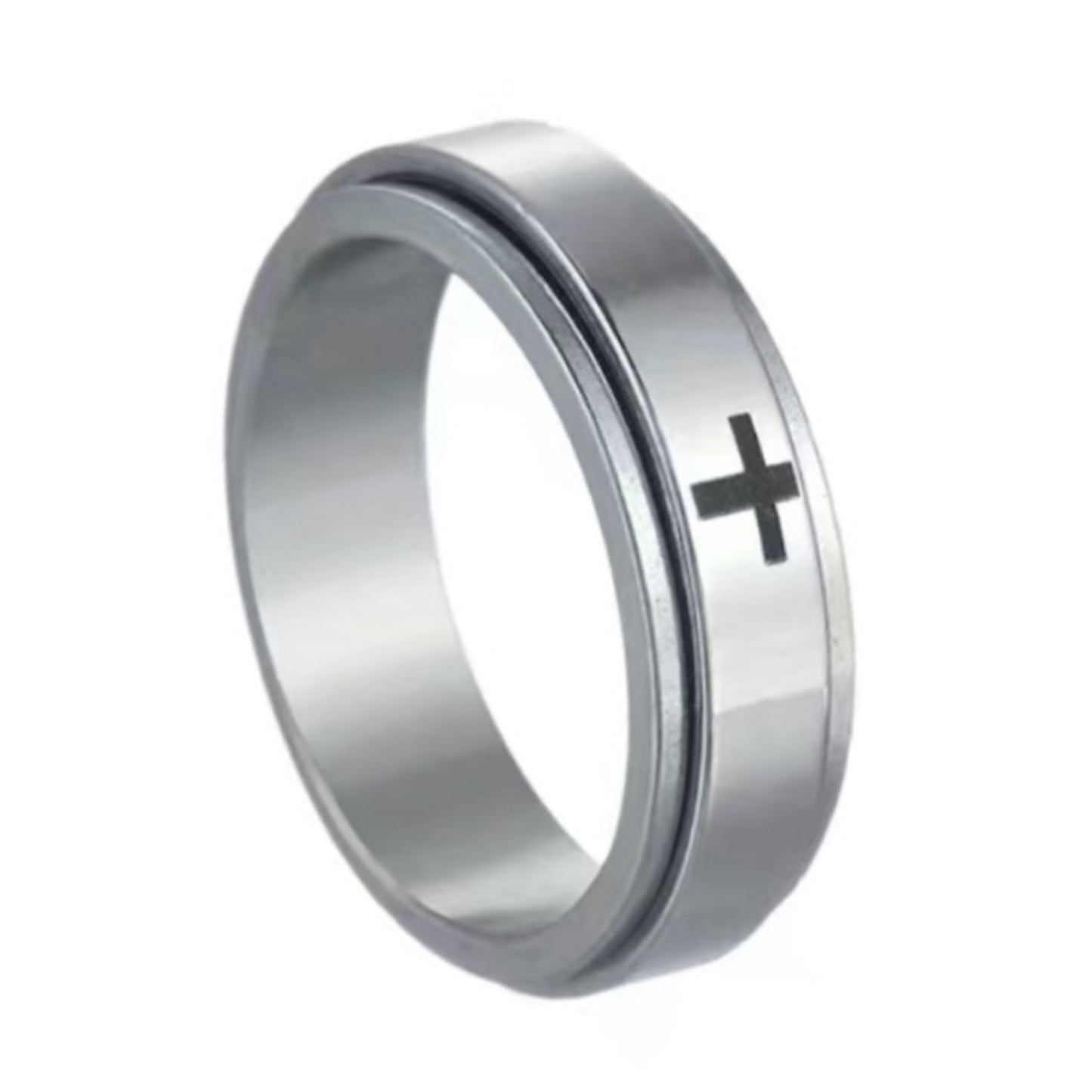 Stainless Steel Spinner Ring with Cross – Christian Fidget Band
