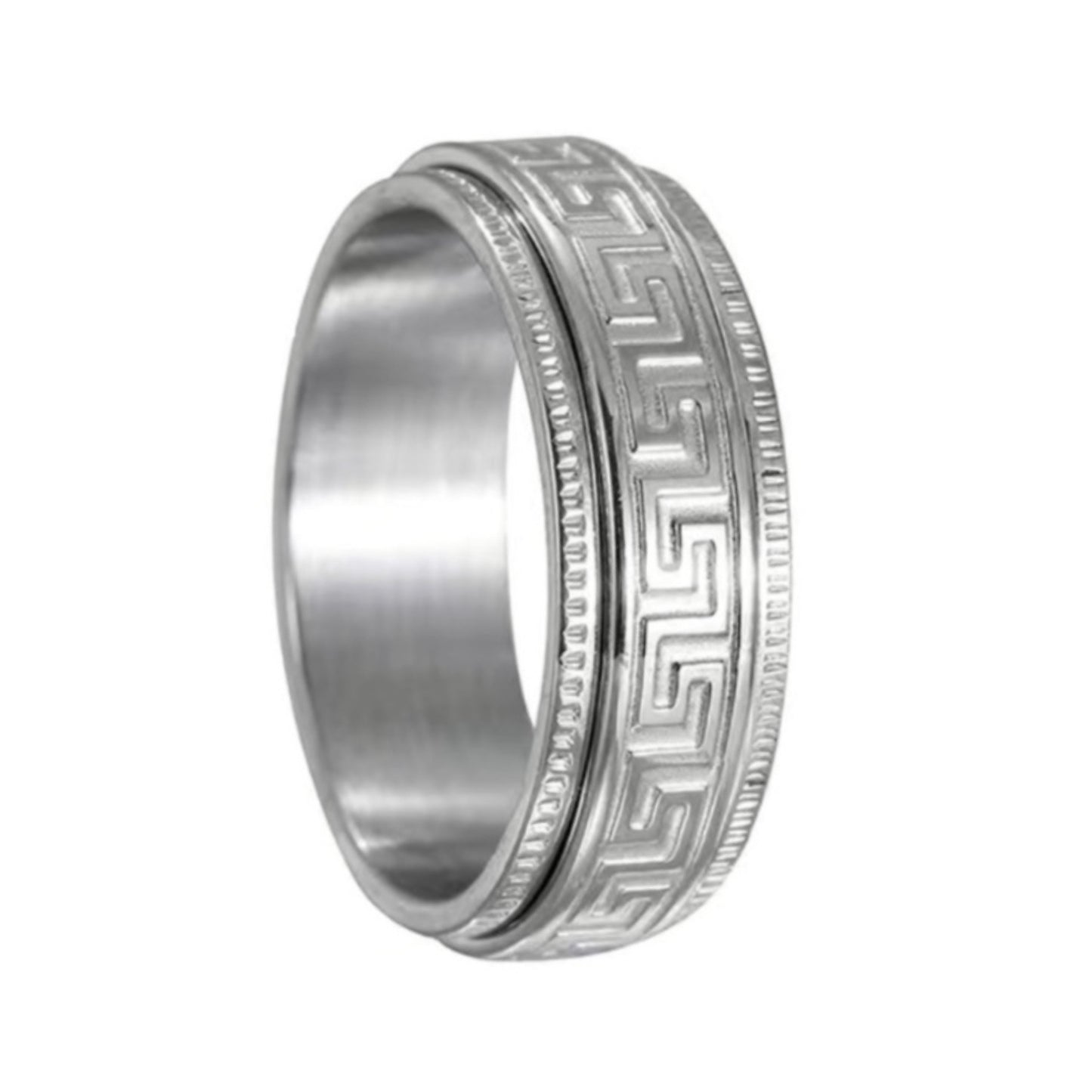 Stainless Steel Greek Key Spinner Ring – Hypoallergenic Men’s Band