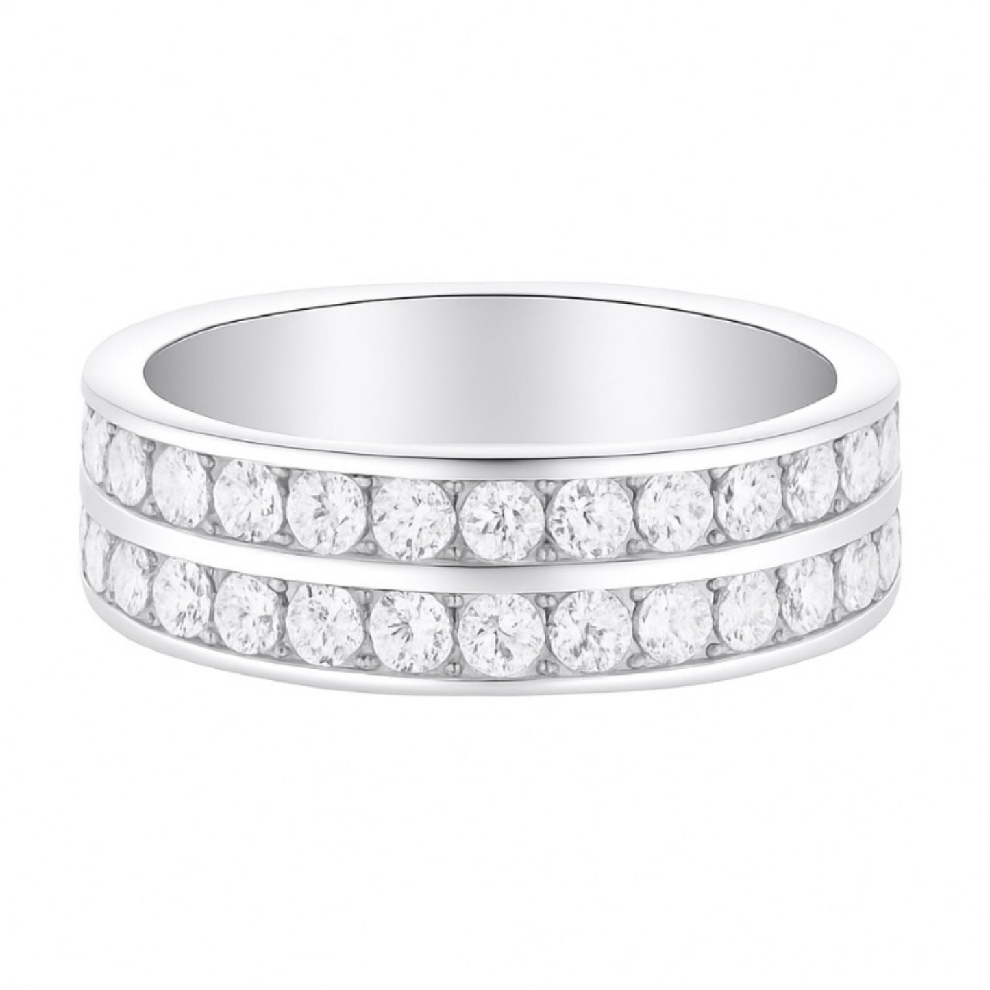 Double Row CZ Band Ring Stainless Steel Clear Stone Stack Ring