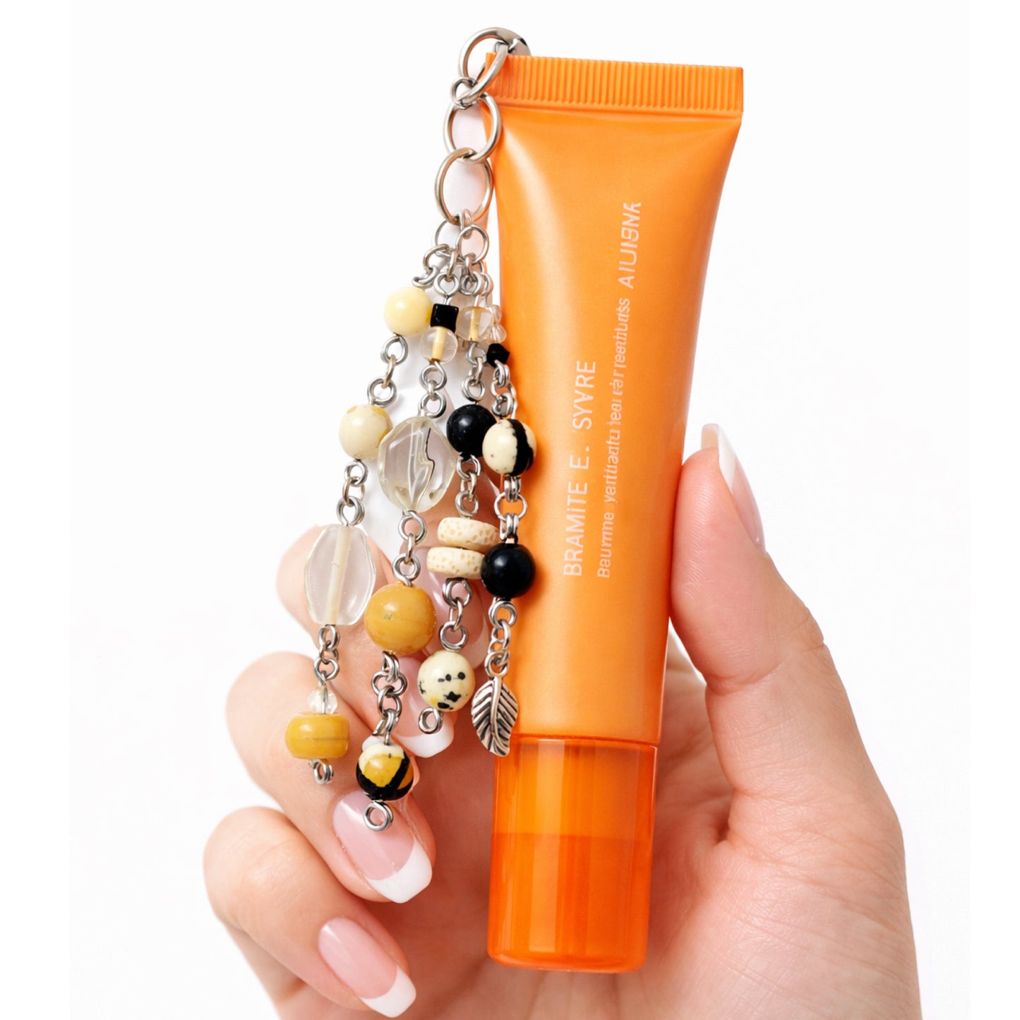 Handmade Tan & Black Beaded Charm | Keychain Bag Charm Zipper Pull