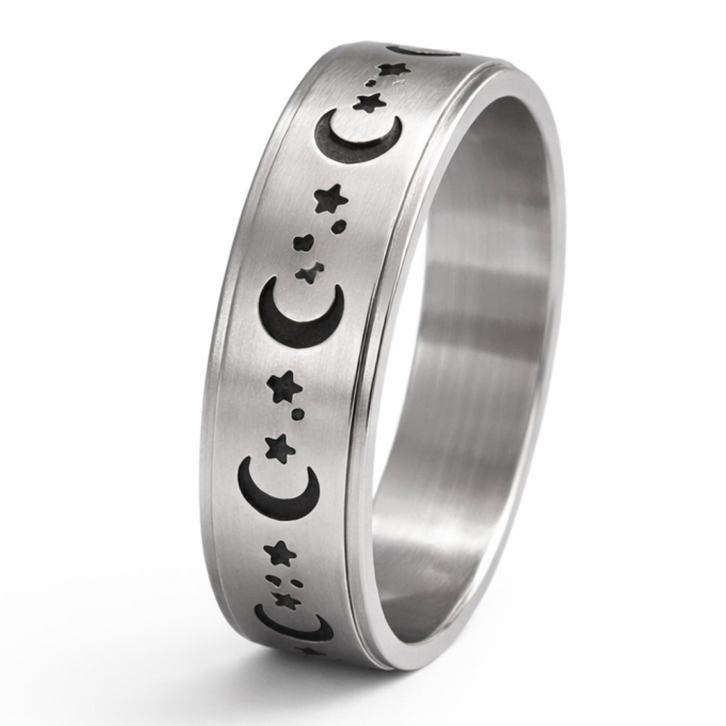 Moon Star Spinner Ring – Stainless Steel Celestial Band