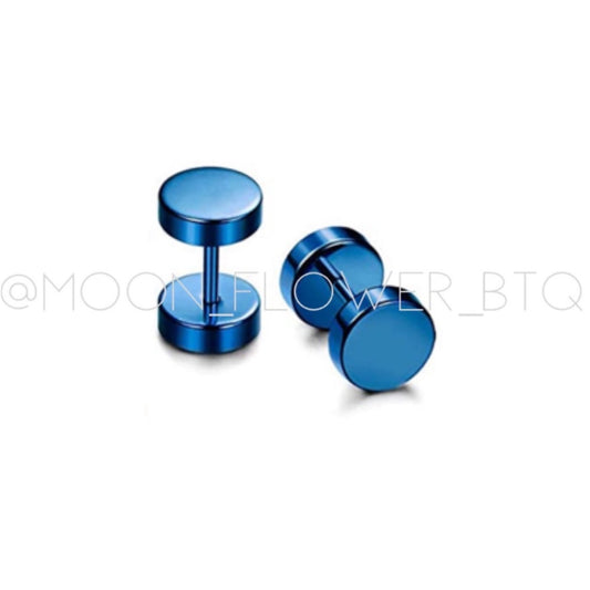 Blue Flat Barbell Earrings 7mm