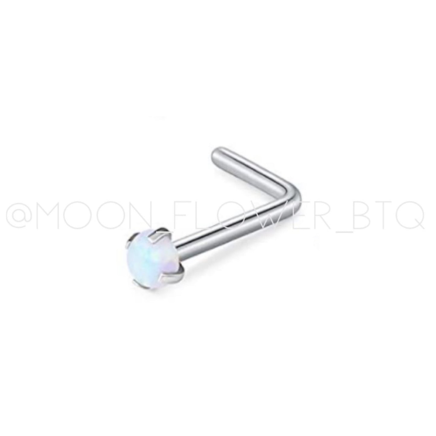 2mm Opal L-Shape Nose Stud – 20G Hypoallergenic Stainless Steel