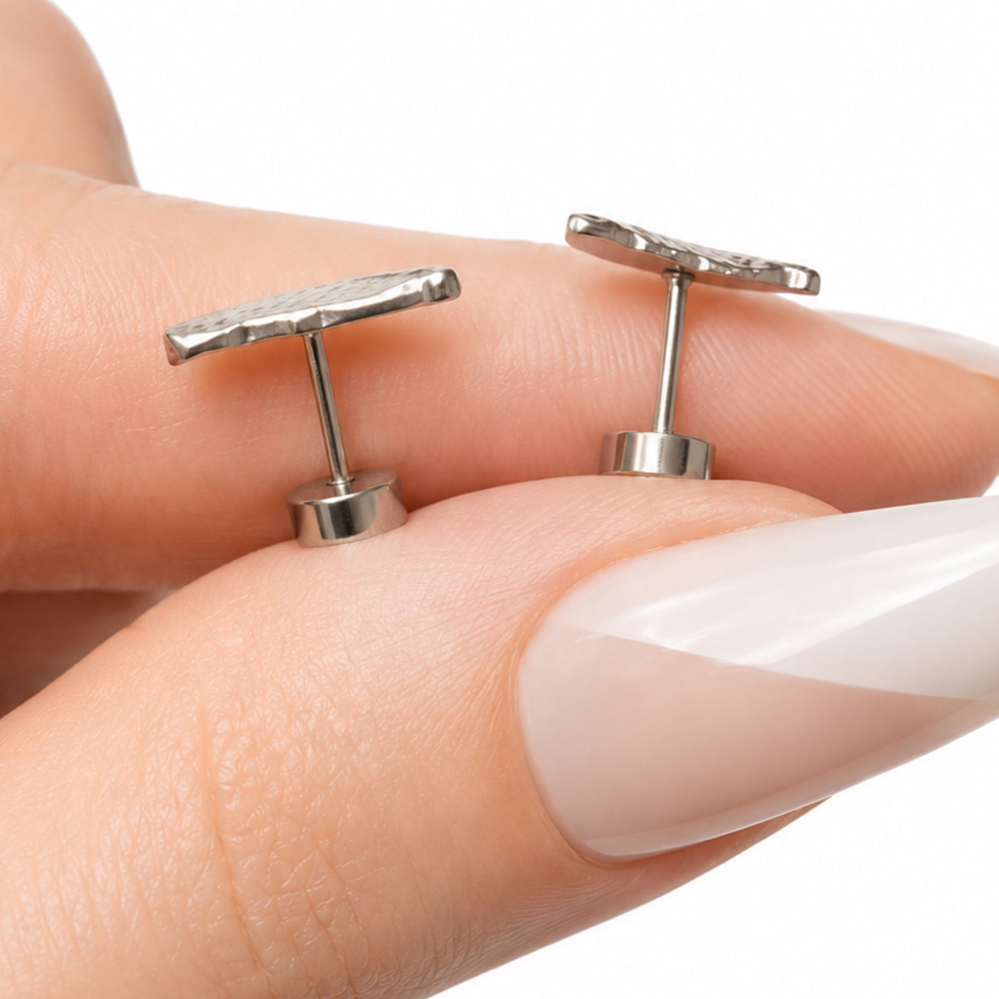 Stainless Steel Feather Flat Back Stud Earrings